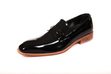 Load image into Gallery viewer, MEN'S GENUINE LEATHER PATENT FINISH BLACK LOAFER/WEDDING SHOES BY ENAAF #A17BLK