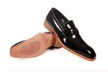 Load image into Gallery viewer, MEN'S GENUINE LEATHER PATENT FINISH BLACK LOAFER/WEDDING SHOES BY ENAAF #A17BLK