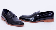Load image into Gallery viewer, MEN'S GENUINE LEATHER PATENT FINISH BLACK LOAFER/WEDDING SHOES BY ENAAF #A17BLK