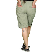 Load image into Gallery viewer, Womens Olive Green Stretched Bermuda Relaxed- fit Short Pants.