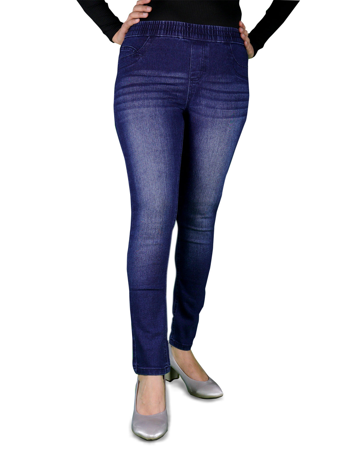 Time and Tru Women Jeggings Stretch Fitted High Rise Pant Blue Dark Demin  Upick