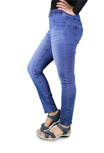 Women's Super Stretch Skinny Fit Pull-On Closure Denim Jeggings (Medium Blue)