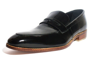 MEN'S GENUINE LEATHER PATENT FINISH BLACK LOAFER/WEDDING SHOES BY ENAAF #A17BLK