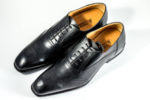 Load image into Gallery viewer, MEN&#39;S GENUINE LEATHER BLACK CAP TOE SHOES BY ENAAF #A20BLK
