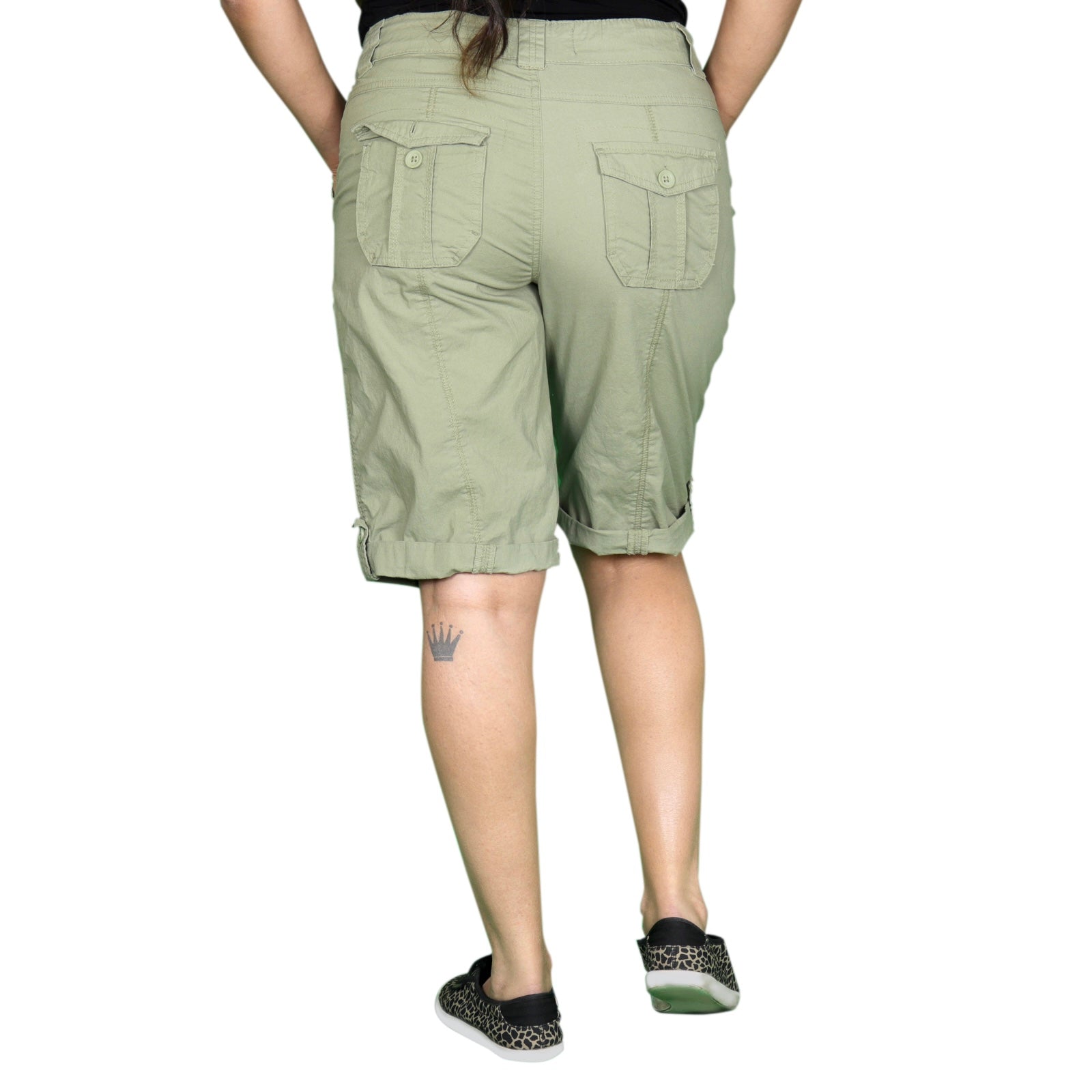 Womens Olive Green Stretched Bermuda Relaxed- fit Short Pants