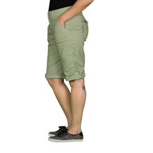 Load image into Gallery viewer, Womens Olive Green Stretched Bermuda Relaxed- fit Short Pants.
