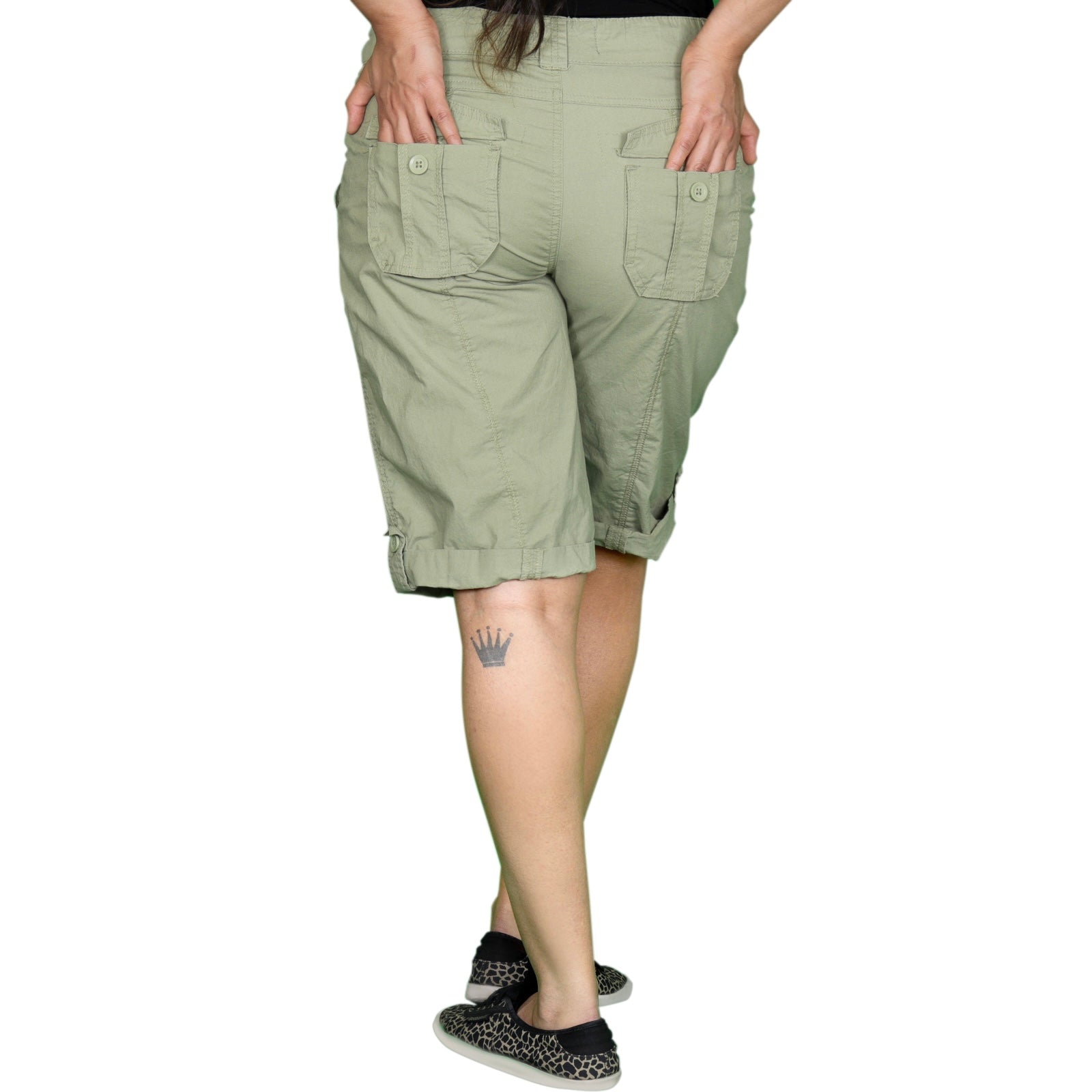 Womens Olive Green Stretched Bermuda Relaxed- fit Short Pants. – Woodland  Canada