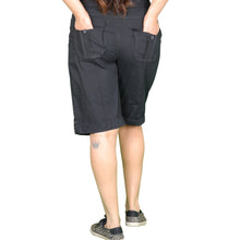 Load image into Gallery viewer, Womens Black Stretched Bermuda Relaxed- fit Short Pants
