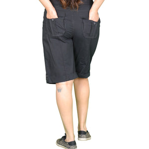 Womens Black Stretched Bermuda Relaxed- fit Short Pants