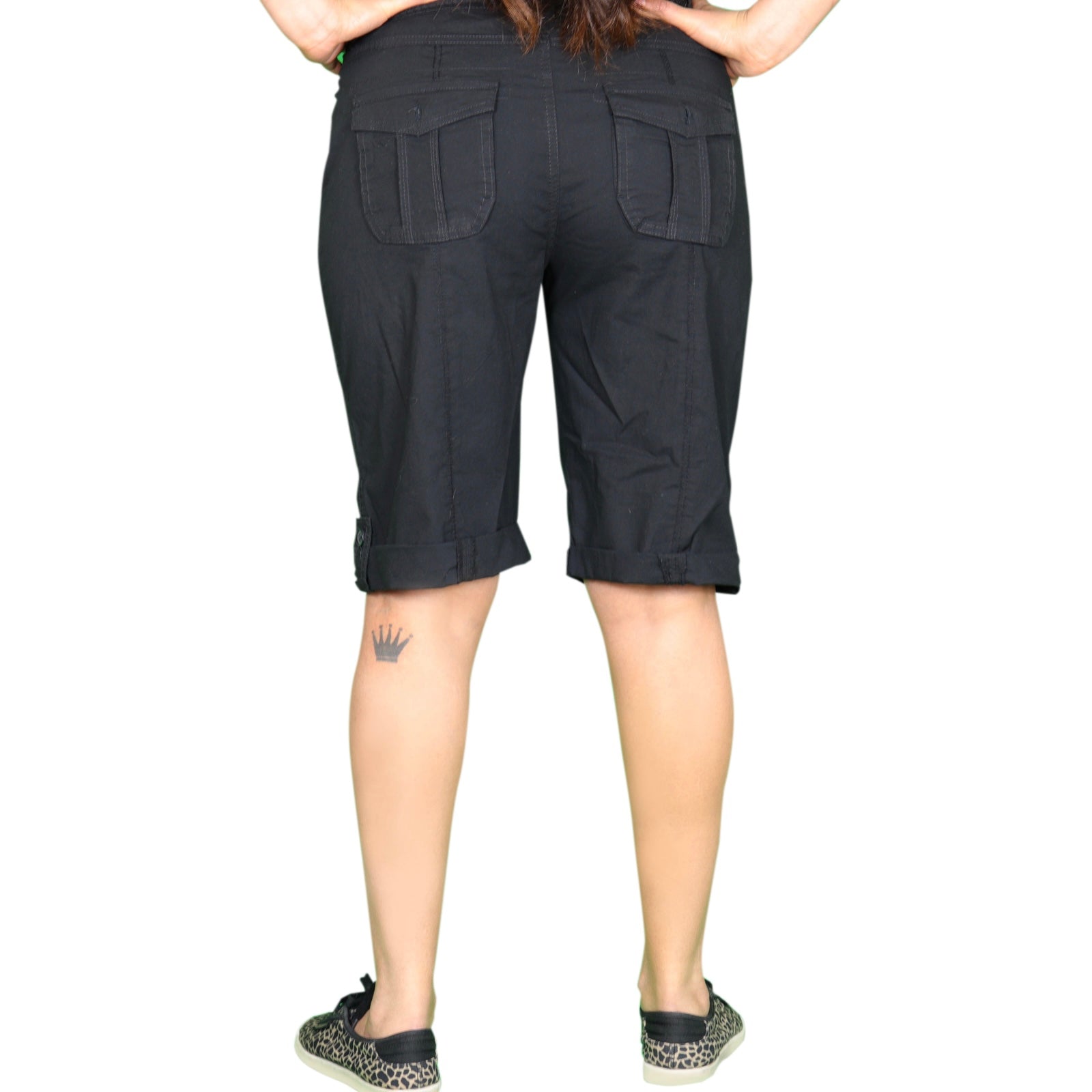 Womens Black Stretched Bermuda Relaxed- fit Short Pants – Woodland Canada
