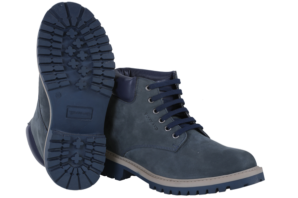 Navy blue top leather boots ladies